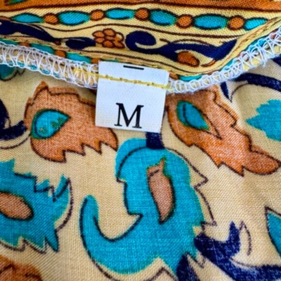 Yellow Orange and Blue Floral Boho 100% Cotton Kimono Robe - Picture 9 of 13